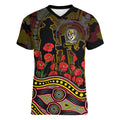 Richmond Tigers ANZAC Day Women V-Neck T-Shirt Indigenous Dot Art with Poppy Flower Tribute
