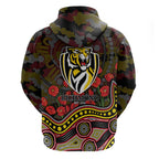 Richmond Tigers ANZAC Day Zip Hoodie Indigenous Dot Art with Poppy Flower Tribute