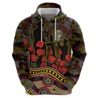Richmond Tigers ANZAC Day Zip Hoodie Indigenous Dot Art with Poppy Flower Tribute