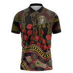 Richmond Tigers ANZAC Day Zipper Polo Shirt Indigenous Dot Art with Poppy Flower Tribute