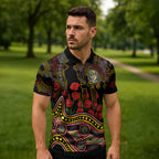 Richmond Tigers ANZAC Day Zipper Polo Shirt Indigenous Dot Art with Poppy Flower Tribute