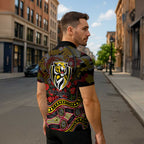Richmond Tigers ANZAC Day Zipper Polo Shirt Indigenous Dot Art with Poppy Flower Tribute