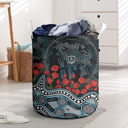 Port Adelaide Power ANZAC Day Laundry Basket Indigenous Dot Art with Poppy Flower Tribute