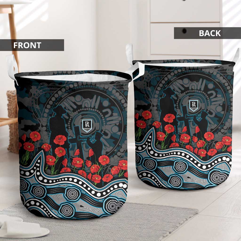 Port Adelaide Power ANZAC Day Laundry Basket Indigenous Dot Art with Poppy Flower Tribute