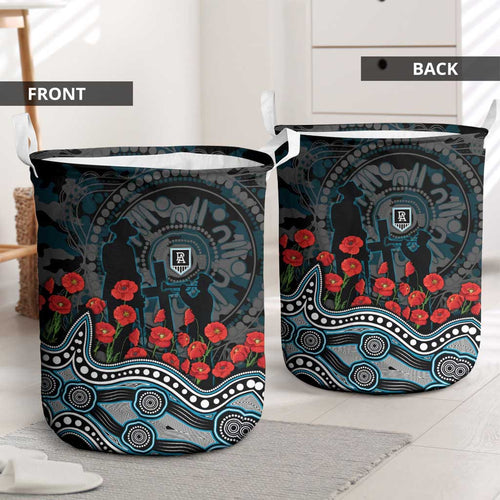 Port Adelaide Power ANZAC Day Laundry Basket Indigenous Dot Art with Poppy Flower Tribute