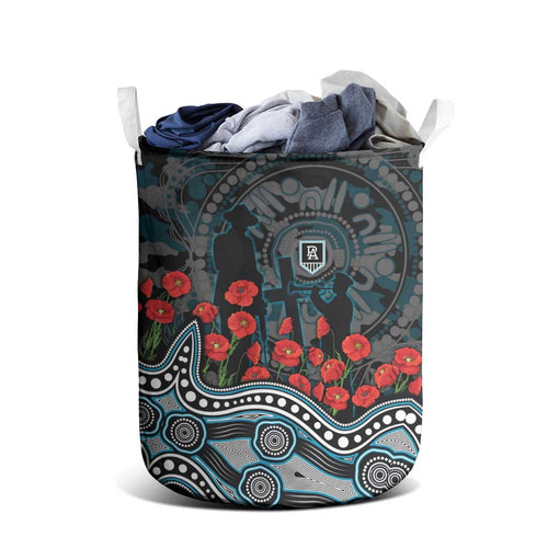 Port Adelaide Power ANZAC Day Laundry Basket Indigenous Dot Art with Poppy Flower Tribute