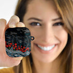 Port Adelaide Power ANZAC Day AirPods Case Indigenous Dot Art with Poppy Flower Tribute