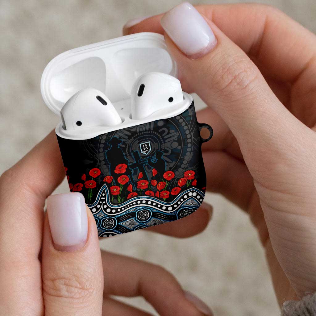 Port Adelaide Power ANZAC Day AirPods Case Indigenous Dot Art with Poppy Flower Tribute