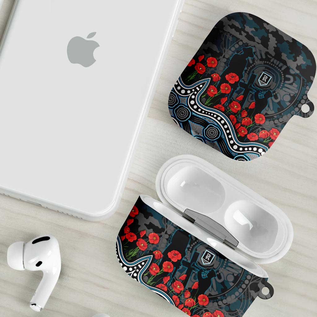 Port Adelaide Power ANZAC Day AirPods Case Indigenous Dot Art with Poppy Flower Tribute