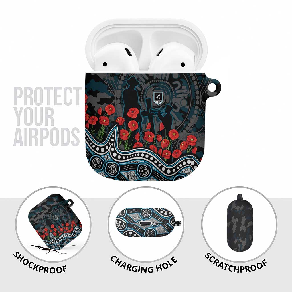 Port Adelaide Power ANZAC Day AirPods Case Indigenous Dot Art with Poppy Flower Tribute
