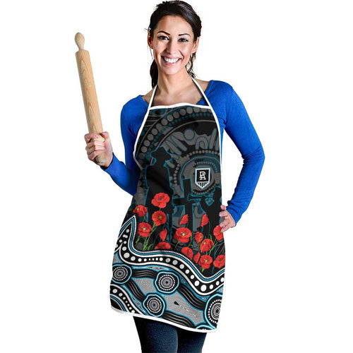 Port Adelaide Power ANZAC Day Apron Indigenous Dot Art with Poppy Flower Tribute
