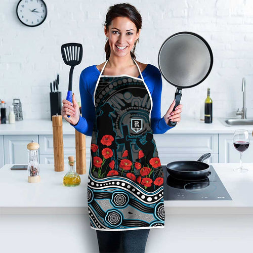 Port Adelaide Power ANZAC Day Apron Indigenous Dot Art with Poppy Flower Tribute