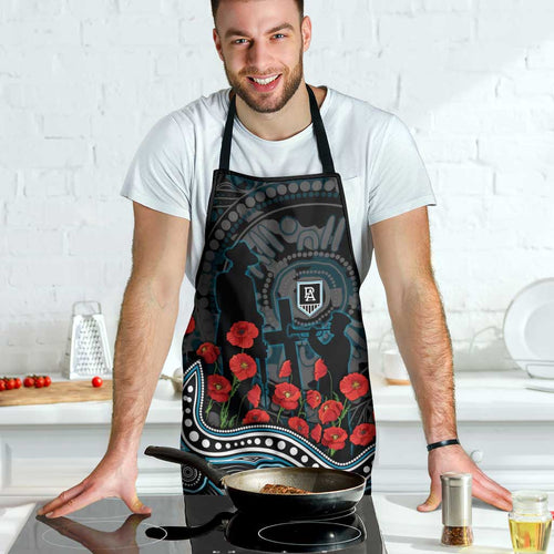 Port Adelaide Power ANZAC Day Apron Indigenous Dot Art with Poppy Flower Tribute