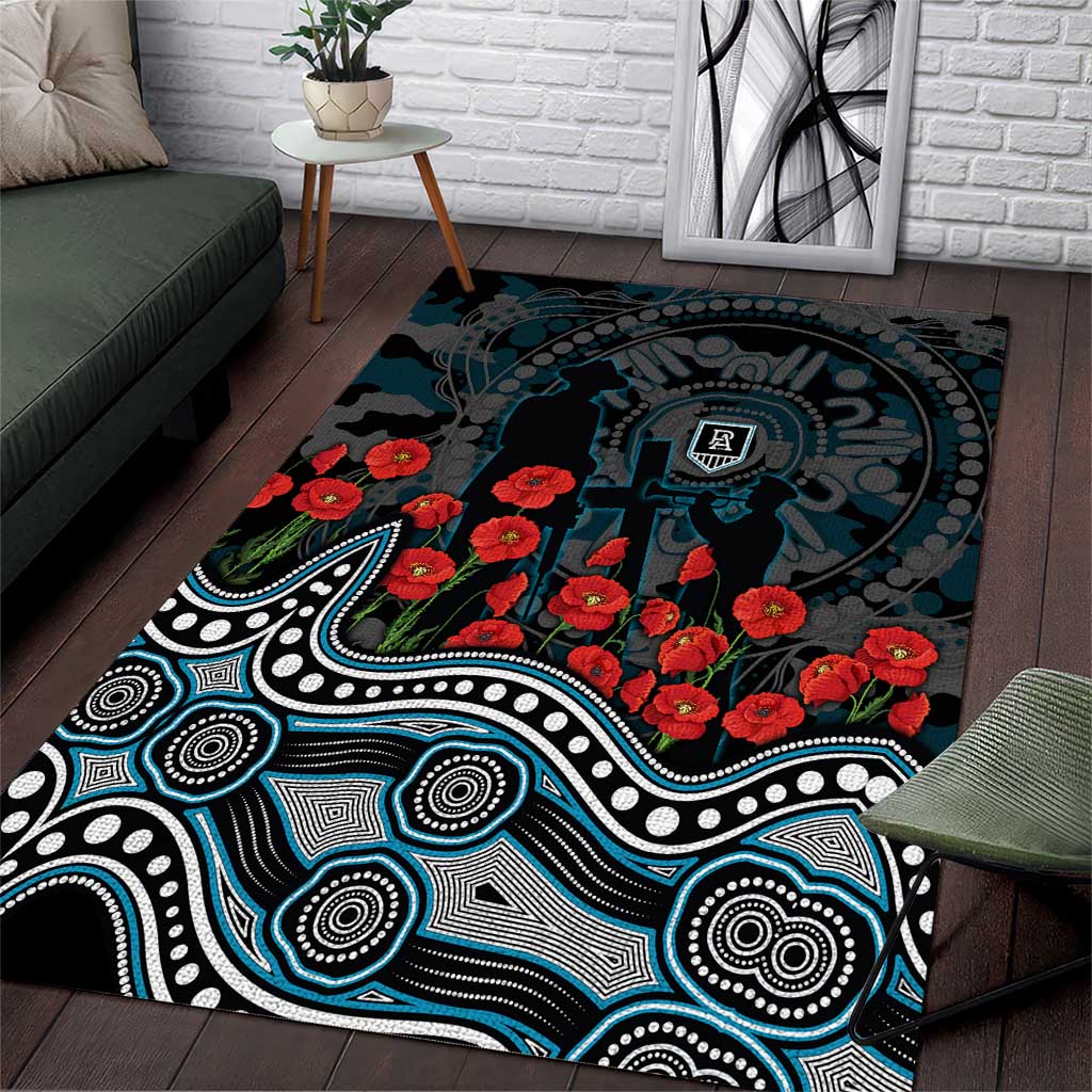 Port Adelaide Power ANZAC Day Area Rug Indigenous Dot Art with Poppy Flower Tribute