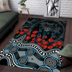 Port Adelaide Power ANZAC Day Area Rug Indigenous Dot Art with Poppy Flower Tribute