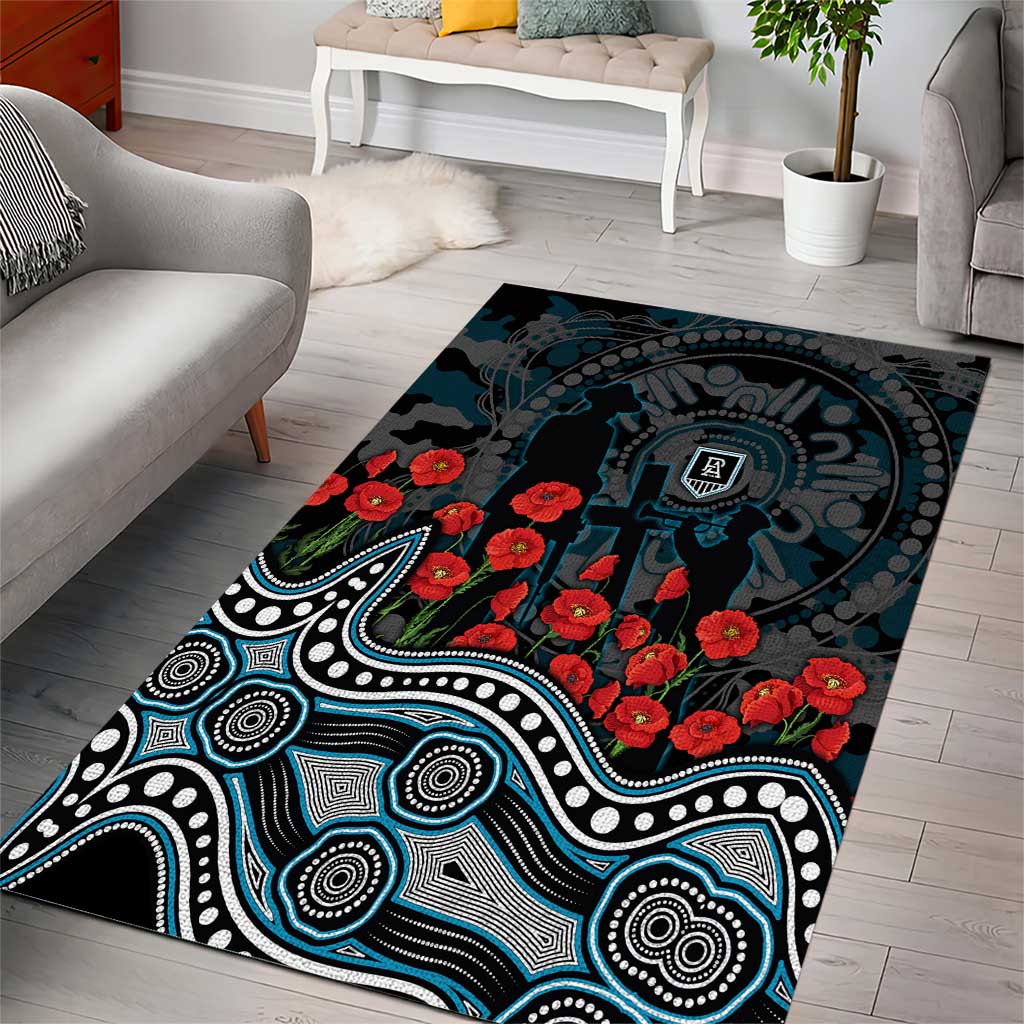 Port Adelaide Power ANZAC Day Area Rug Indigenous Dot Art with Poppy Flower Tribute