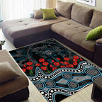Port Adelaide Power ANZAC Day Area Rug Indigenous Dot Art with Poppy Flower Tribute