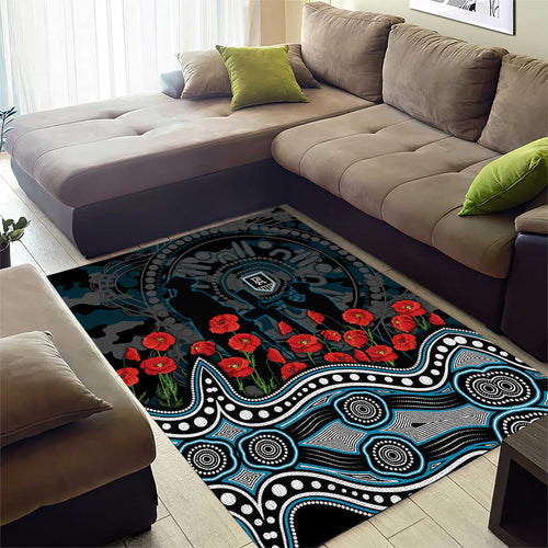 Port Adelaide Power ANZAC Day Area Rug Indigenous Dot Art with Poppy Flower Tribute
