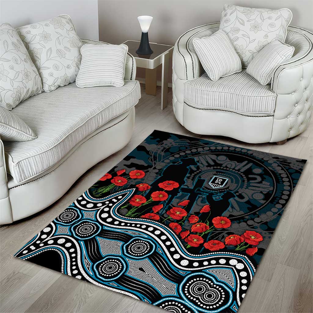 Port Adelaide Power ANZAC Day Area Rug Indigenous Dot Art with Poppy Flower Tribute