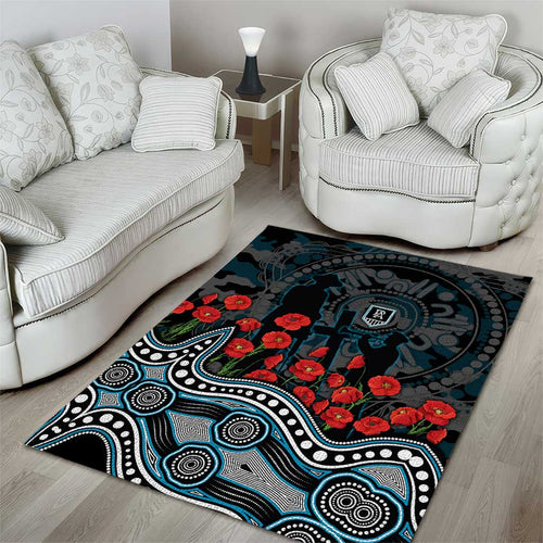 Port Adelaide Power ANZAC Day Area Rug Indigenous Dot Art with Poppy Flower Tribute