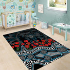 Port Adelaide Power ANZAC Day Area Rug Indigenous Dot Art with Poppy Flower Tribute