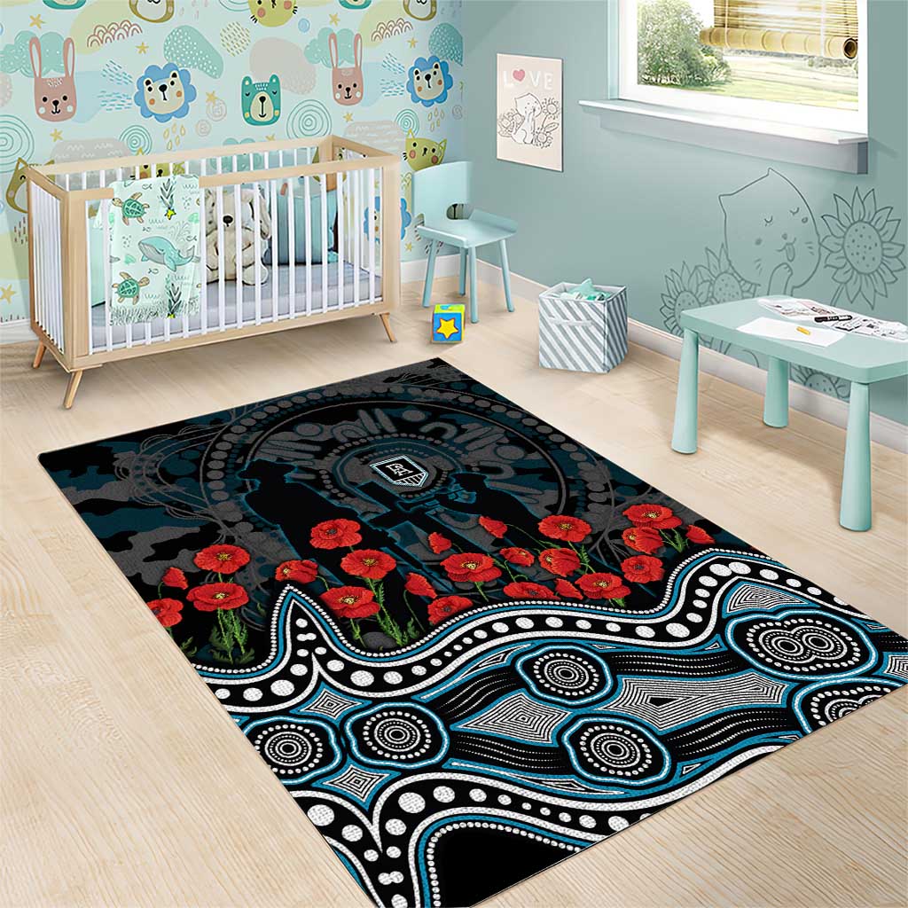 Port Adelaide Power ANZAC Day Area Rug Indigenous Dot Art with Poppy Flower Tribute