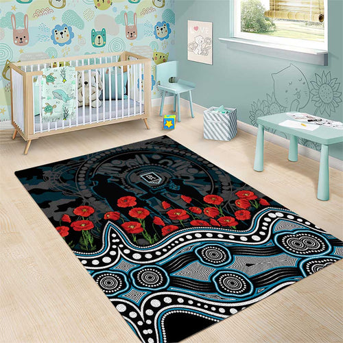 Port Adelaide Power ANZAC Day Area Rug Indigenous Dot Art with Poppy Flower Tribute
