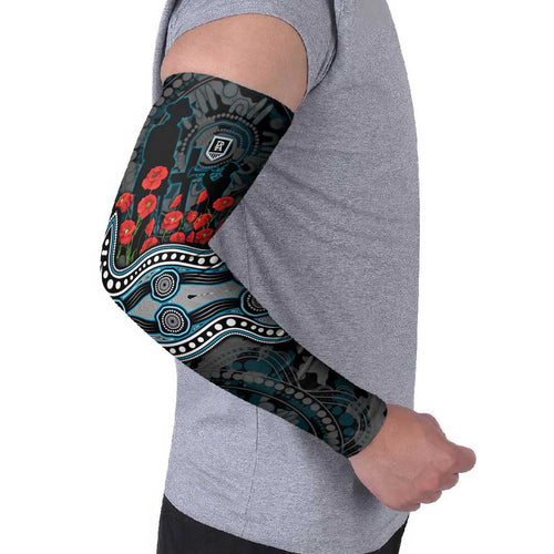 Port Adelaide Power ANZAC Day Arm Sleeves Indigenous Dot Art with Poppy Flower Tribute