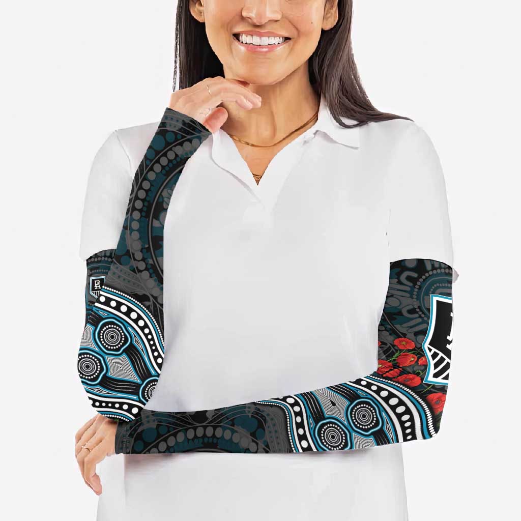 Port Adelaide Power ANZAC Day Arm Sleeves Indigenous Dot Art with Poppy Flower Tribute