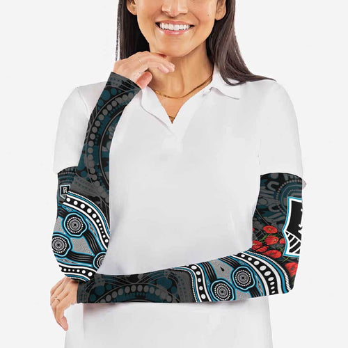 Port Adelaide Power ANZAC Day Arm Sleeves Indigenous Dot Art with Poppy Flower Tribute