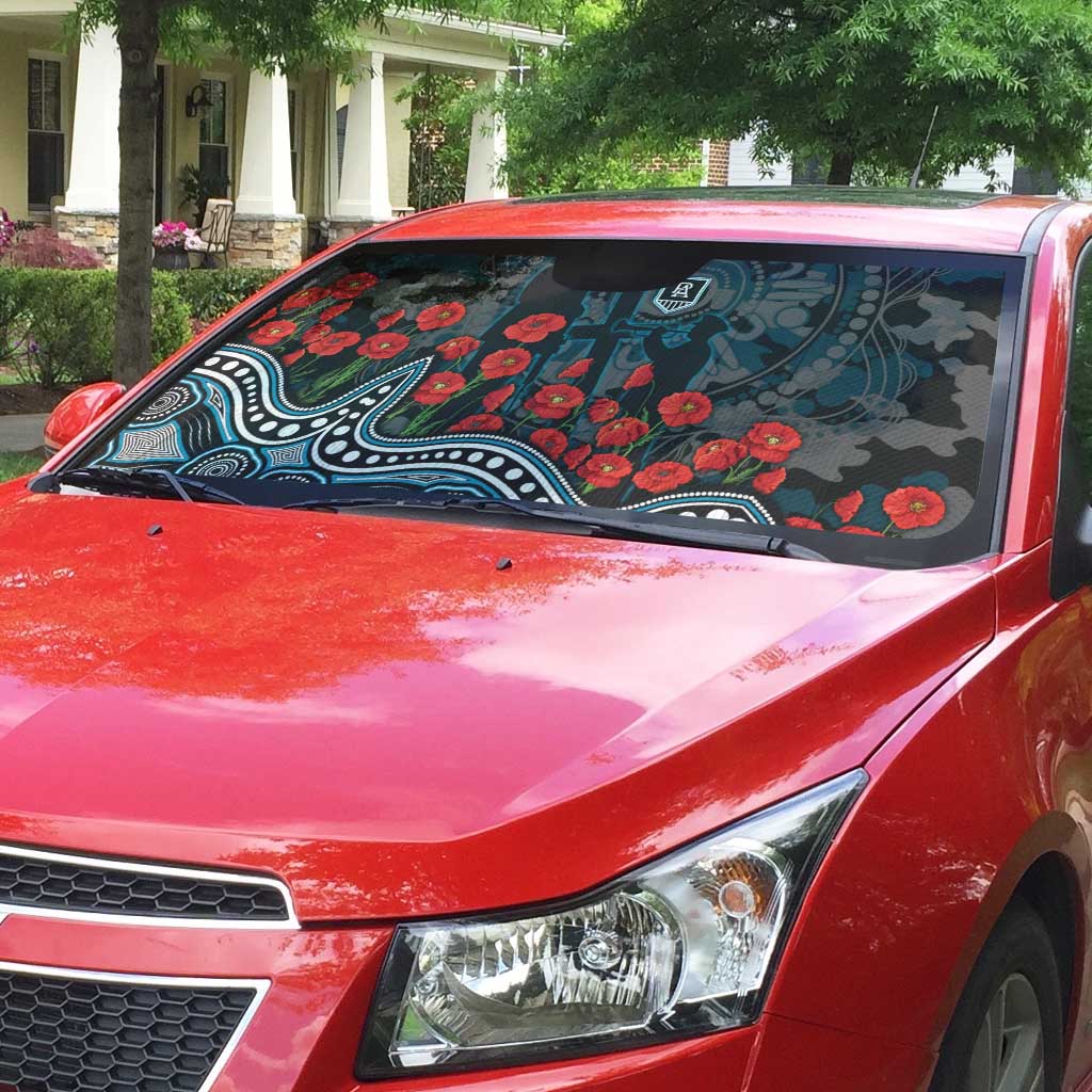 Port Adelaide Power ANZAC Day Auto Sun Shade Indigenous Dot Art with Poppy Flower Tribute