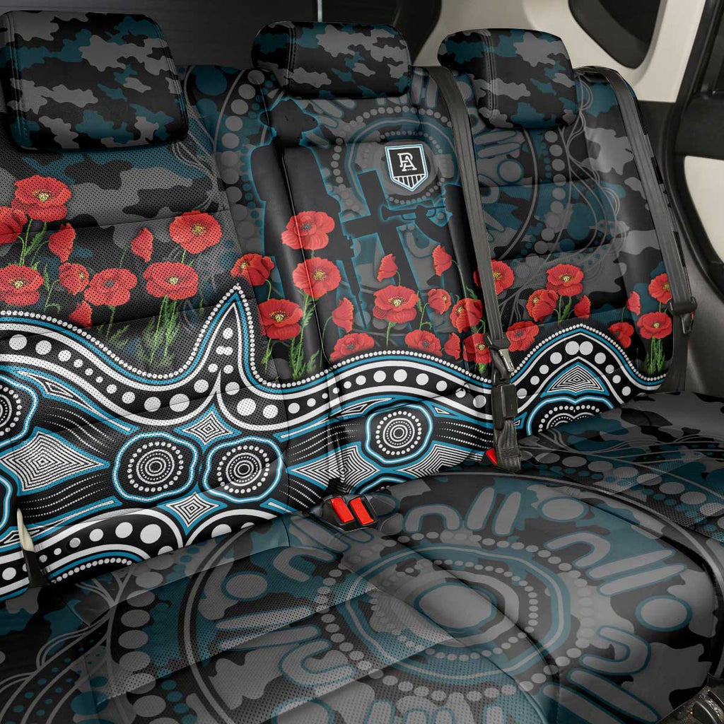 Port Adelaide Power ANZAC Day Back Car Seat Cover Indigenous Dot Art with Poppy Flower Tribute