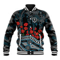 Port Adelaide Power ANZAC Day Baseball Jacket Indigenous Dot Art with Poppy Flower Tribute