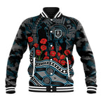 Port Adelaide Power ANZAC Day Baseball Jacket Indigenous Dot Art with Poppy Flower Tribute