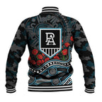 Port Adelaide Power ANZAC Day Baseball Jacket Indigenous Dot Art with Poppy Flower Tribute