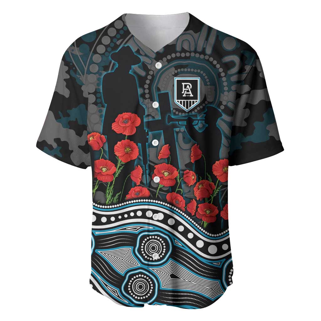 Port Adelaide Power ANZAC Day Baseball Jersey Indigenous Dot Art with Poppy Flower Tribute