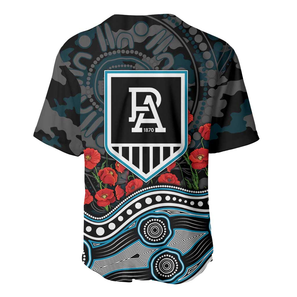Port Adelaide Power ANZAC Day Baseball Jersey Indigenous Dot Art with Poppy Flower Tribute