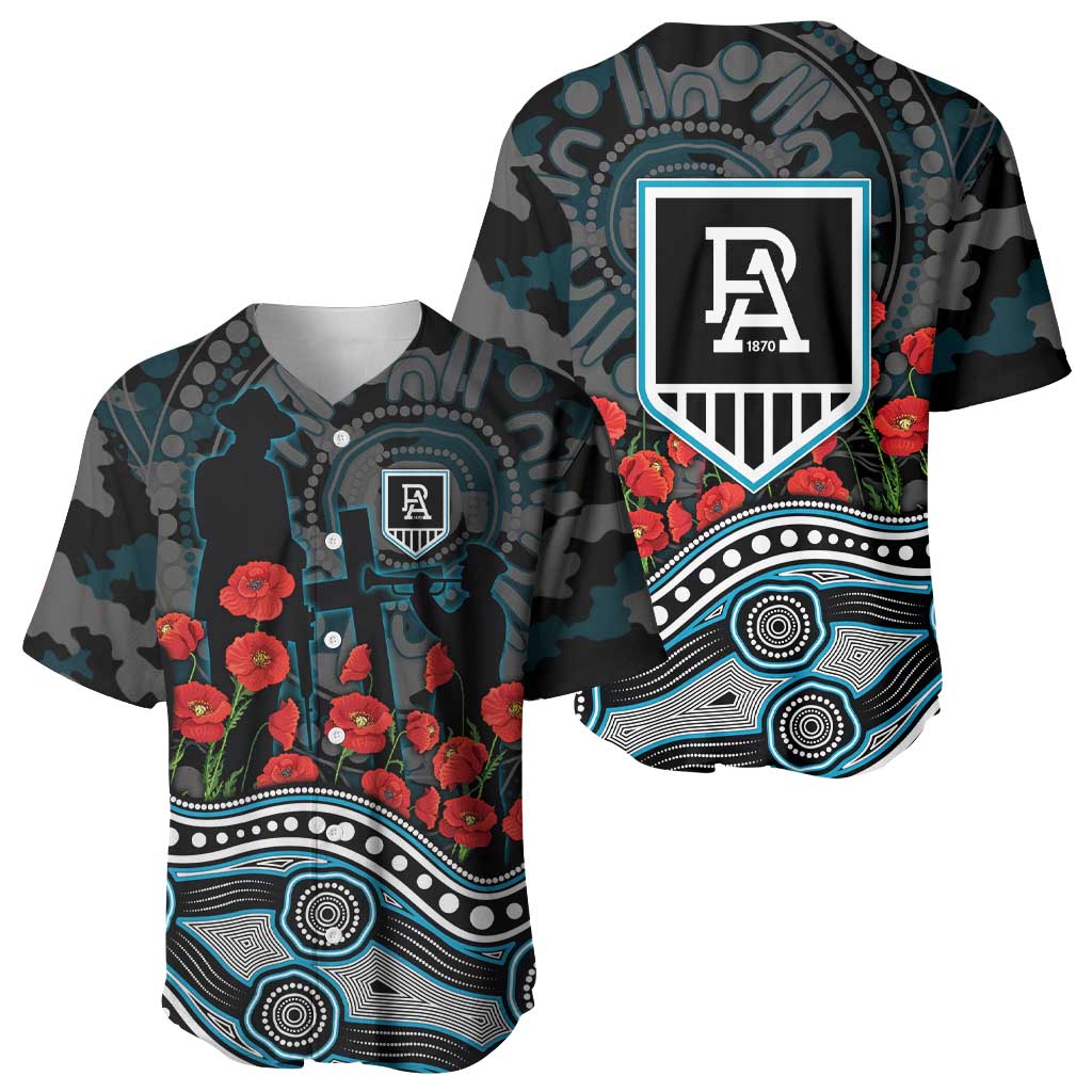 Port Adelaide Power ANZAC Day Baseball Jersey Indigenous Dot Art with Poppy Flower Tribute