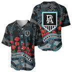 Port Adelaide Power ANZAC Day Baseball Jersey Indigenous Dot Art with Poppy Flower Tribute