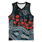 Port Adelaide Power ANZAC Day Basketball Jersey Indigenous Dot Art with Poppy Flower Tribute