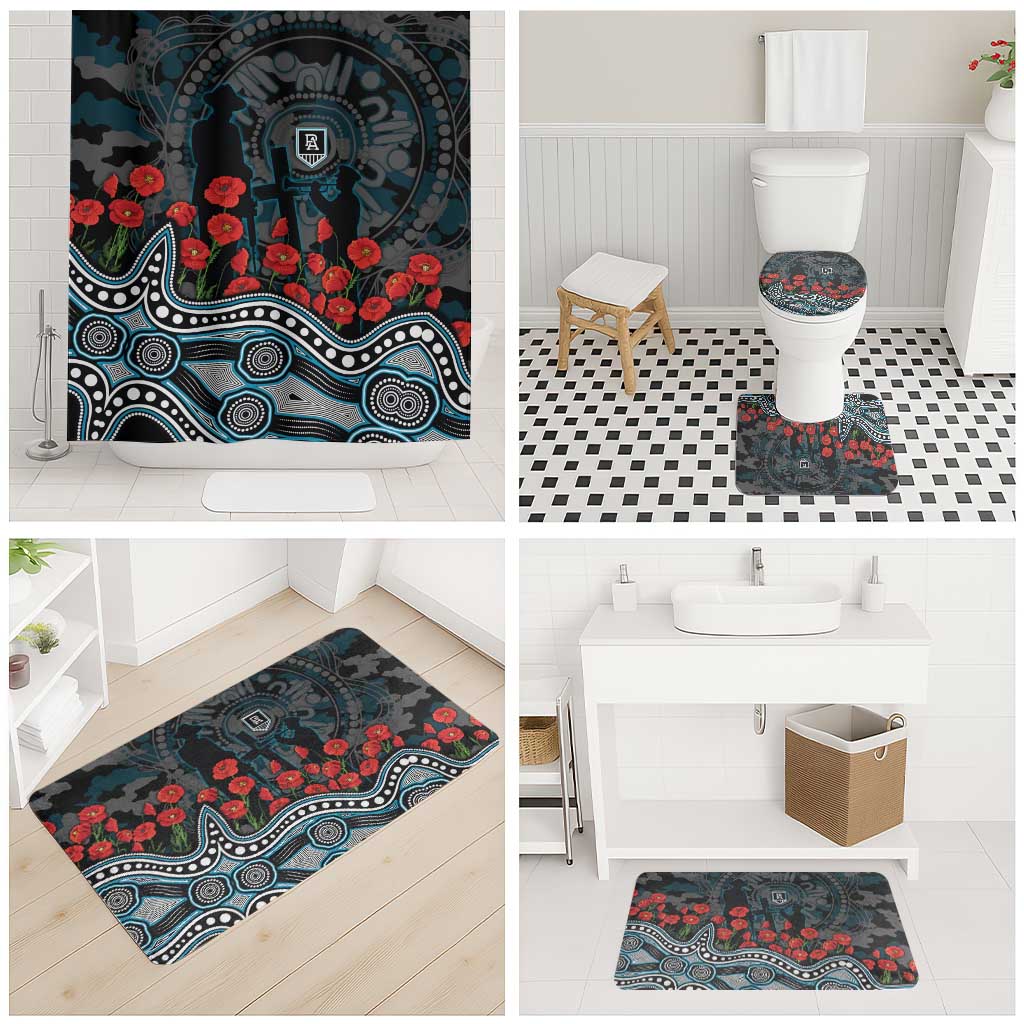 Port Adelaide Power ANZAC Day Bathroom Set Indigenous Dot Art with Poppy Flower Tribute
