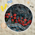 Port Adelaide Power ANZAC Day Beach Blanket Indigenous Dot Art with Poppy Flower Tribute