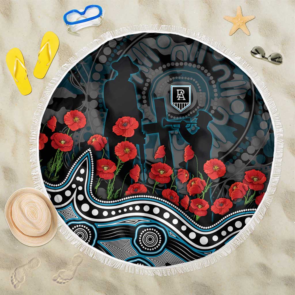 Port Adelaide Power ANZAC Day Beach Blanket Indigenous Dot Art with Poppy Flower Tribute