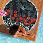 Port Adelaide Power ANZAC Day Beach Blanket Indigenous Dot Art with Poppy Flower Tribute