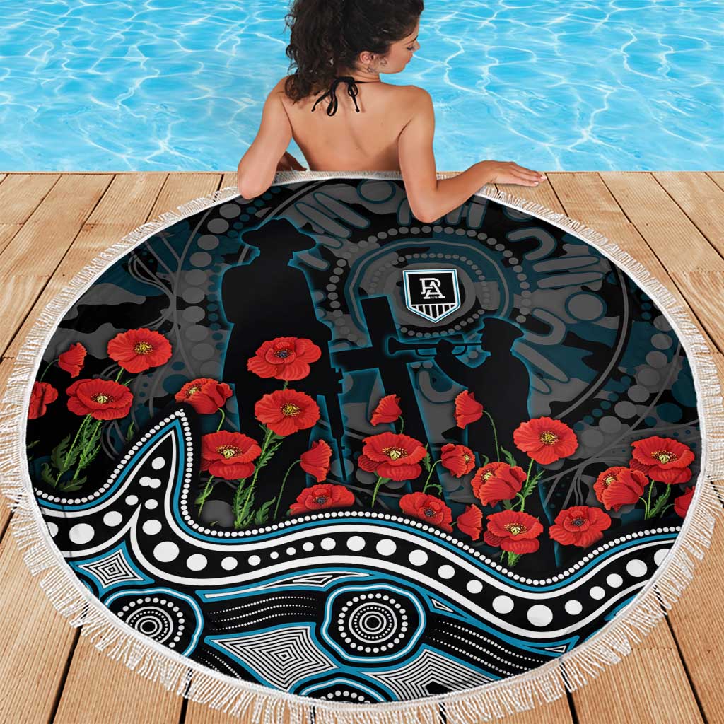 Port Adelaide Power ANZAC Day Beach Blanket Indigenous Dot Art with Poppy Flower Tribute