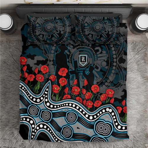 Port Adelaide Power ANZAC Day Bedding Set Indigenous Dot Art with Poppy Flower Tribute
