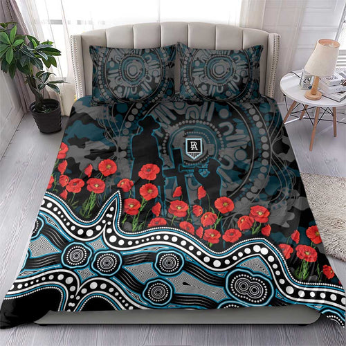 Port Adelaide Power ANZAC Day Bedding Set Indigenous Dot Art with Poppy Flower Tribute