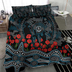 Port Adelaide Power ANZAC Day Bedding Set Indigenous Dot Art with Poppy Flower Tribute