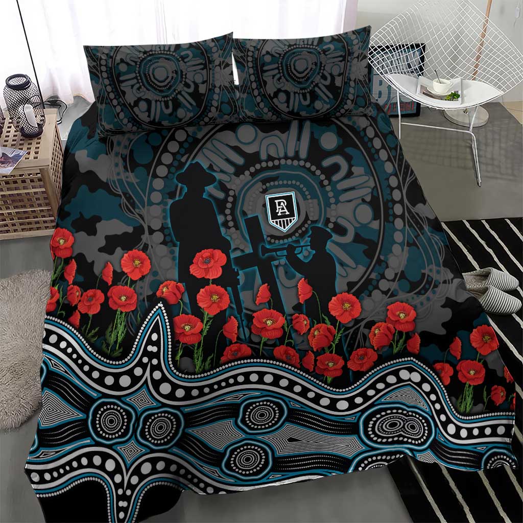 Port Adelaide Power ANZAC Day Bedding Set Indigenous Dot Art with Poppy Flower Tribute