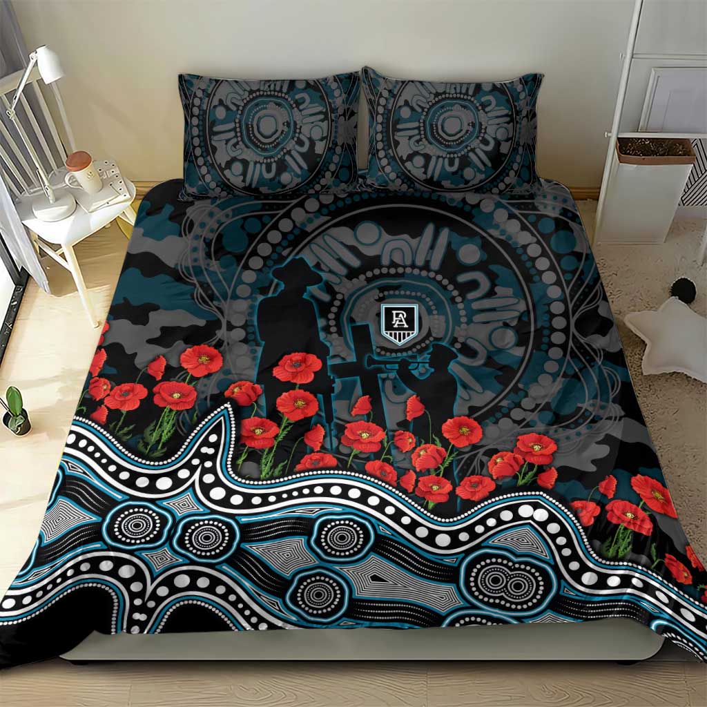 Port Adelaide Power ANZAC Day Bedding Set Indigenous Dot Art with Poppy Flower Tribute